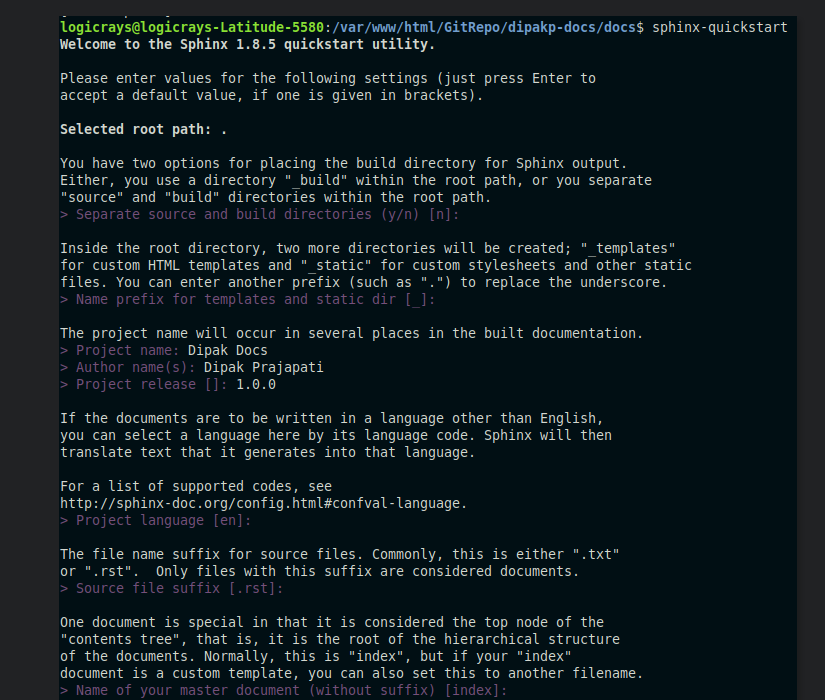 Sphinx configuration wizard - Part 1