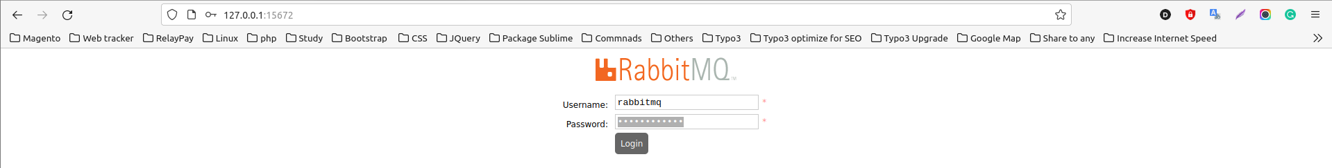 RabbitMQ Management login page