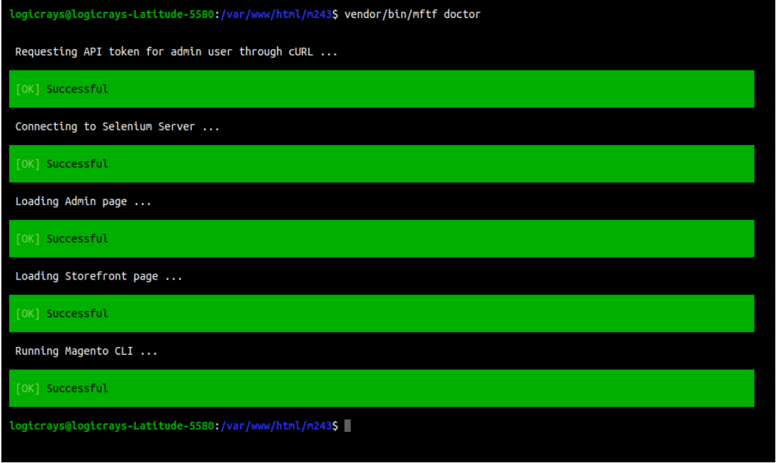 successfully run mftf doctor command
