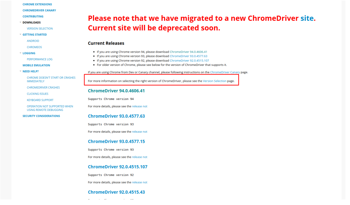 Select ChromeDriver version