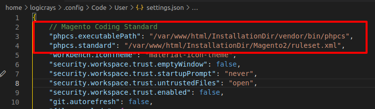 VS Code settings configuration